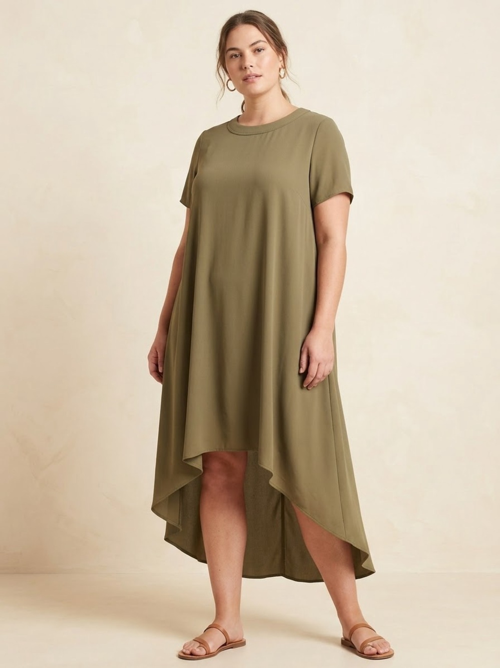 ASOS Olive High-Low Short Sleeve Dress